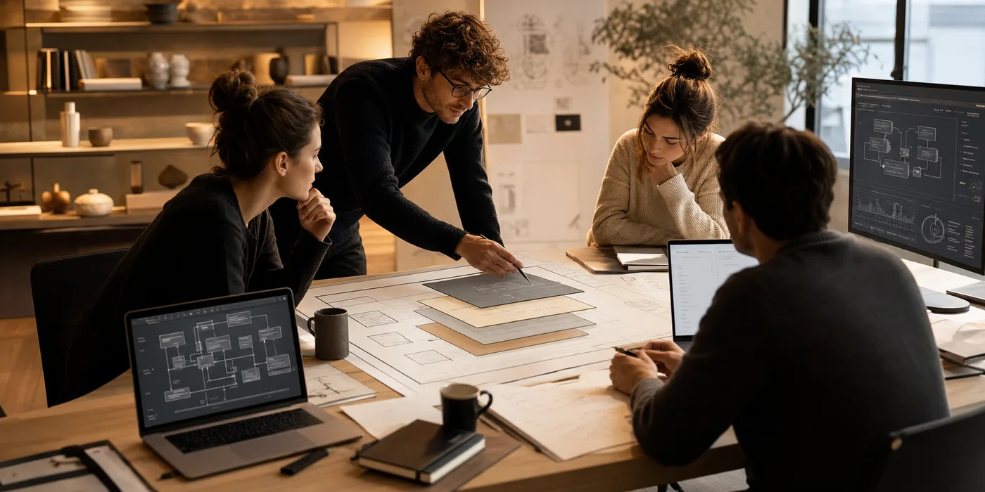 Startup team planning product and business development execution
